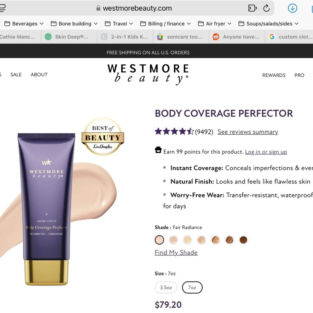New LARGE 7 OZ WESTMORE Beauty Body Coverage Perfector Fair Body Makeup - Picture 3 of 11
